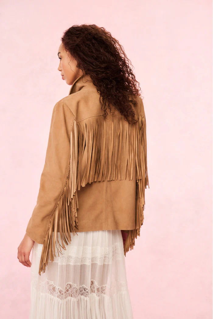 LOVE SHACK FANCY Geraline Suede Fringe Jacket
