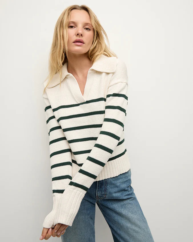 VERONICA BEARD Jovie Striped V Neck Sweater