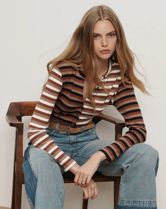 VERONICA BEARD Dilia Striped Button Down T-Shirt