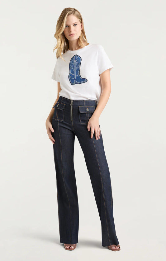 CINQ A SEPT Silver Studs Denim Boot Tee