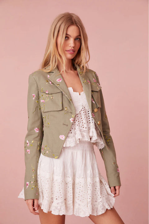 LOVE SHACK FANCY Dolisa Embroidered Military Jacket