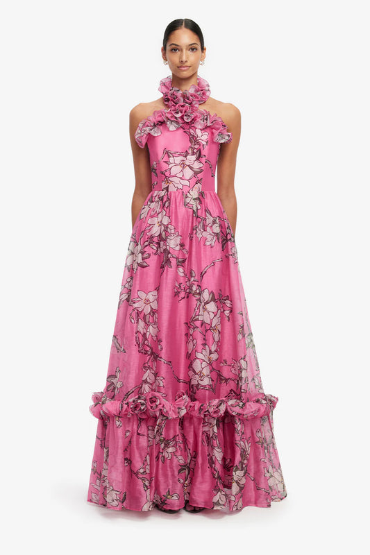 LEO LIN Isabelle Ruffled Halterneck Maxi Dress
