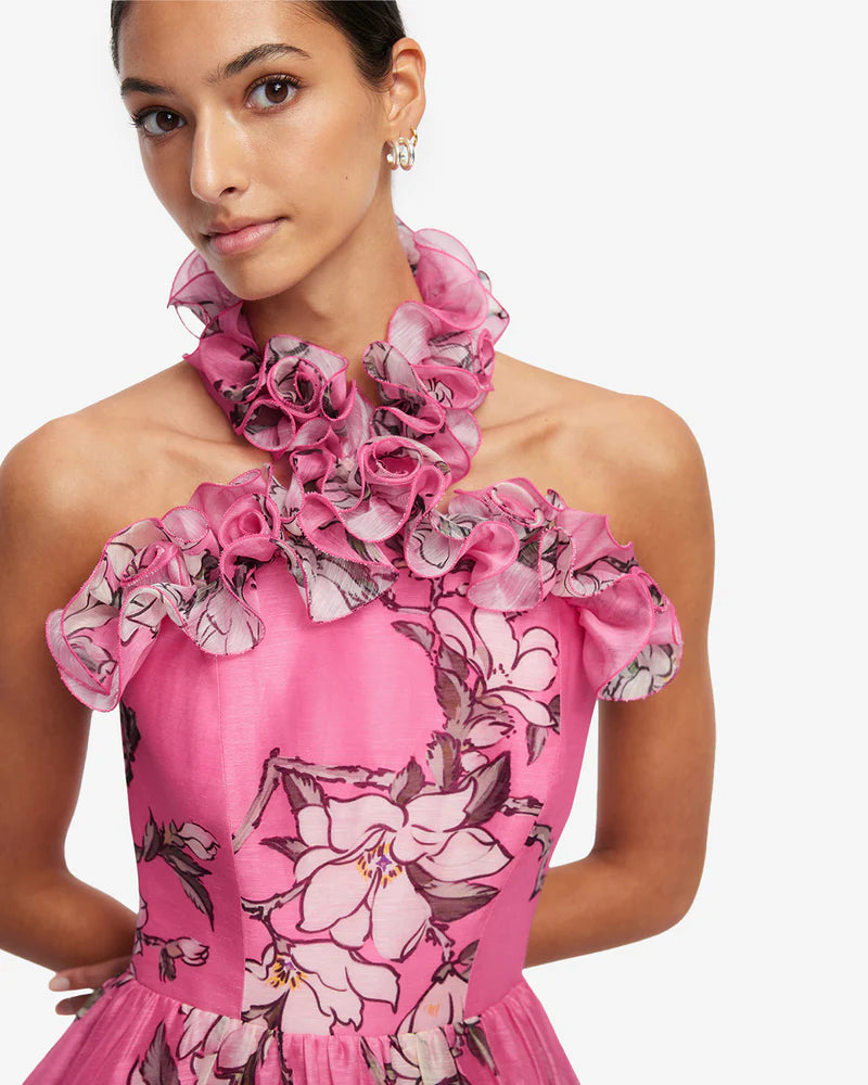 LEO LIN Isabelle Ruffled Halterneck Maxi Dress