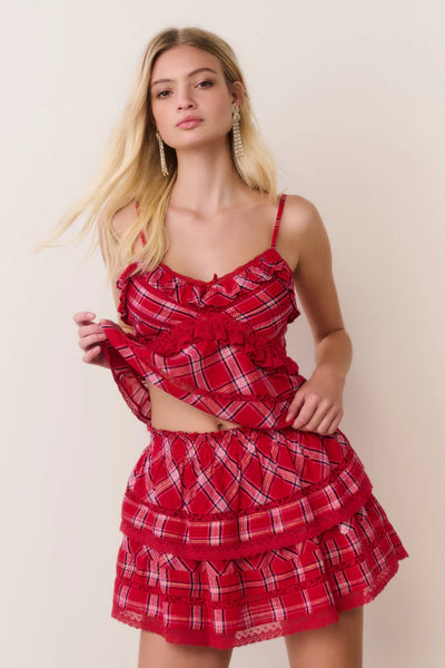 LOVE SHACK FANCY Ruffle Mini Tartan Skirt