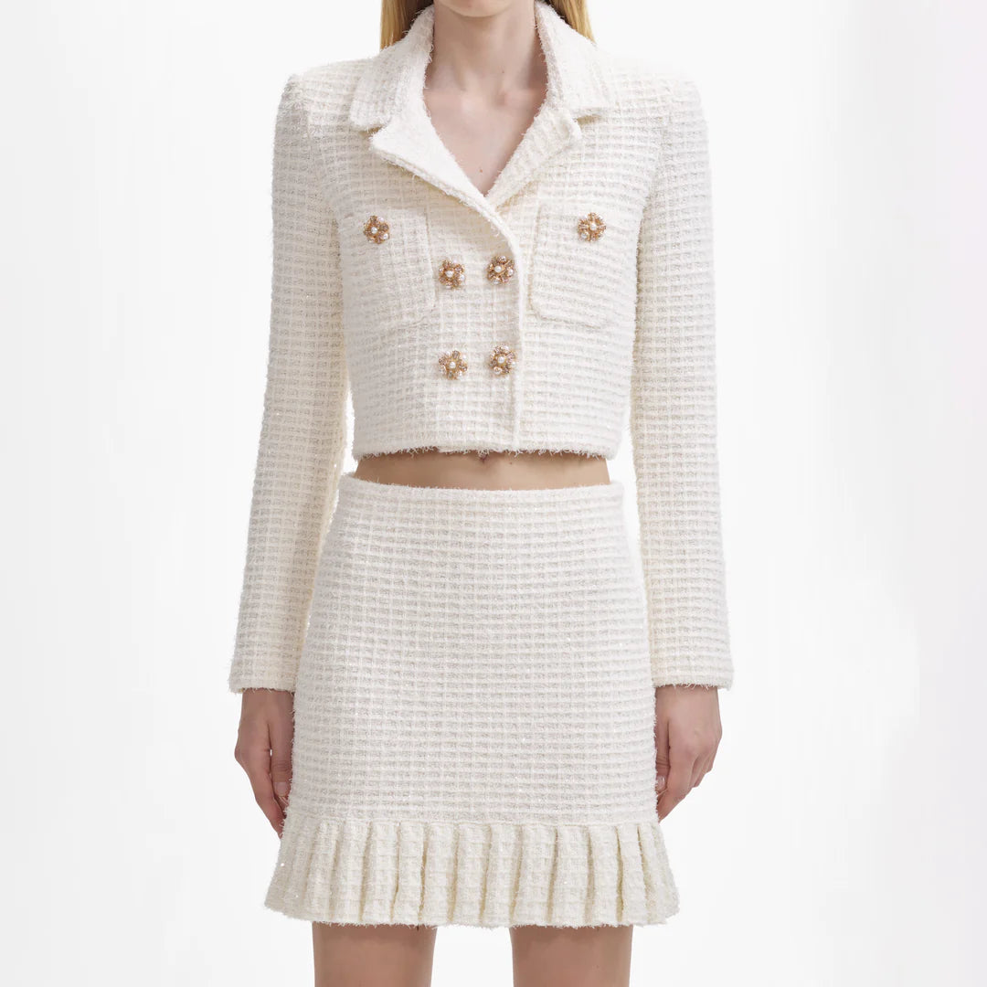 SELF-PORTRAIT Cream Sequin Textured Knit Skirt