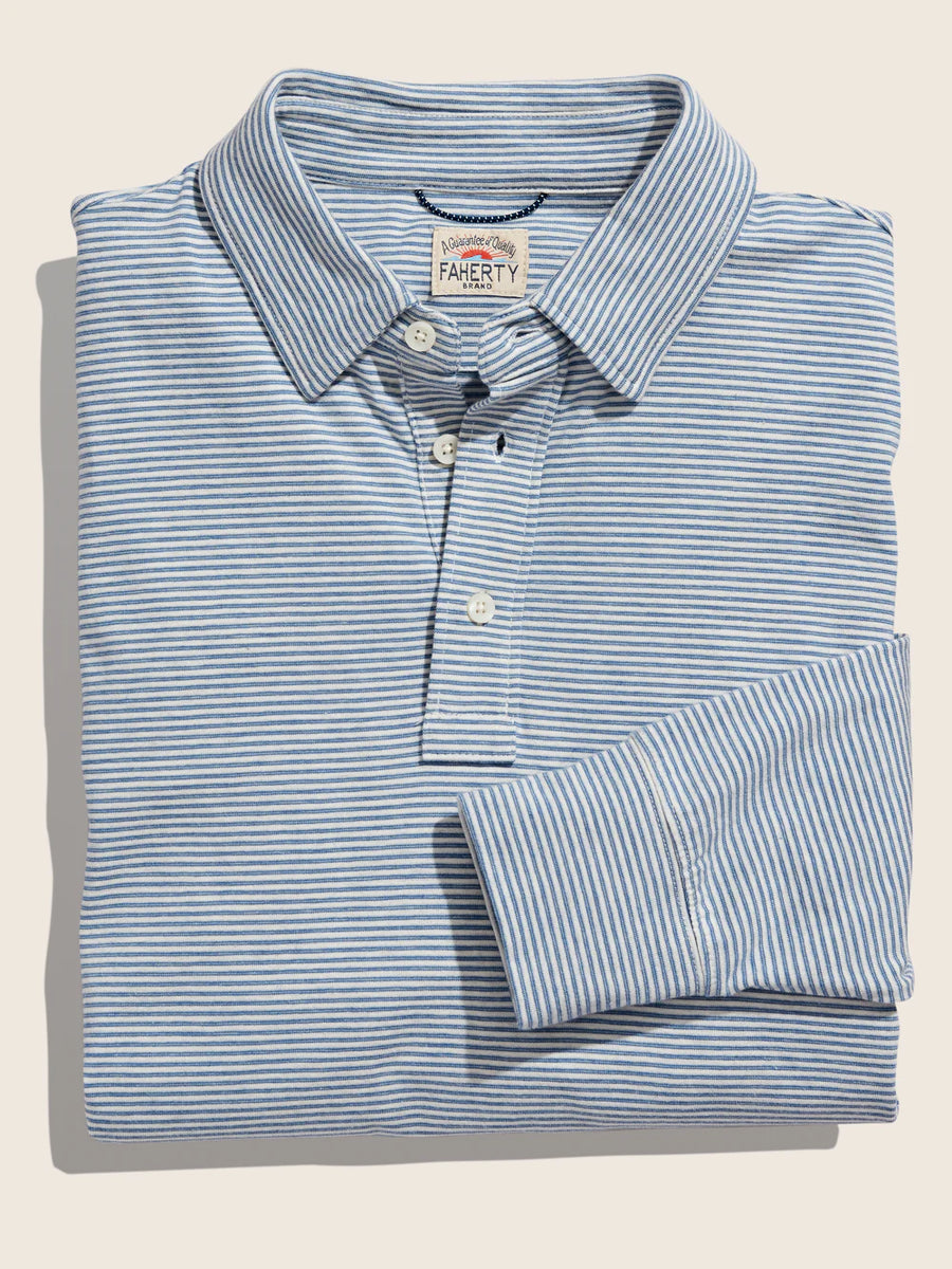 FAHERTY BRAND “Cloud Stripe” Jersey Polo Shirt, NWT - Men's L + XL