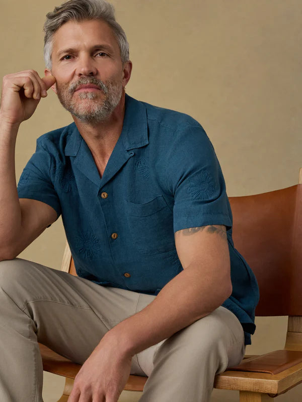 FAHERTY Short Sleeve Embroidered Shirt