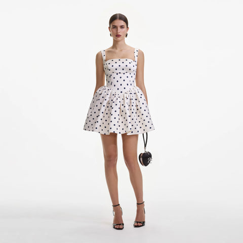 SELF PORTRAIT Cream Polka Dot Satin Mini Dress