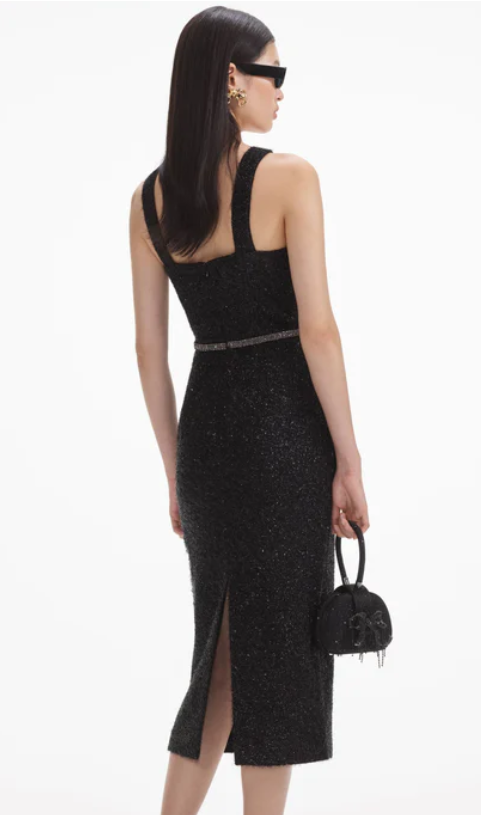 SELF PORTRAIT Black Tinsel Boucle Midi Dress