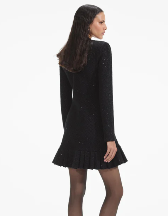 SELF PORTRAIT Black Buttoned Knit Mini Dress