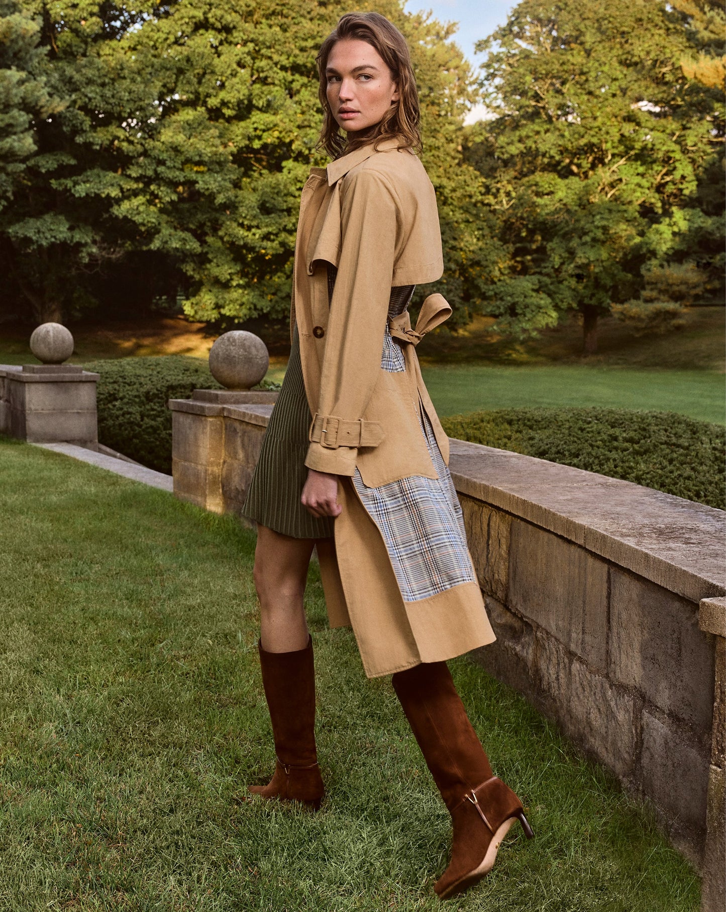 VERONICA BEARD Liam Patchwork Plaid Trench Coat