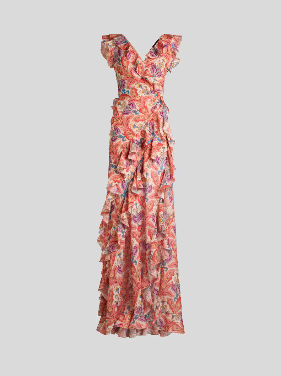 ETRO Long Dress with Ruffles and Cut Out