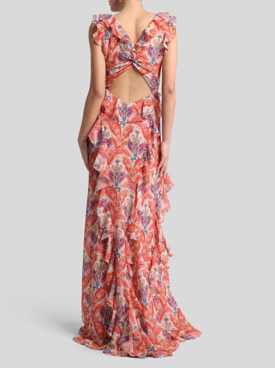 ETRO Long Dress with Ruffles and Cut Out