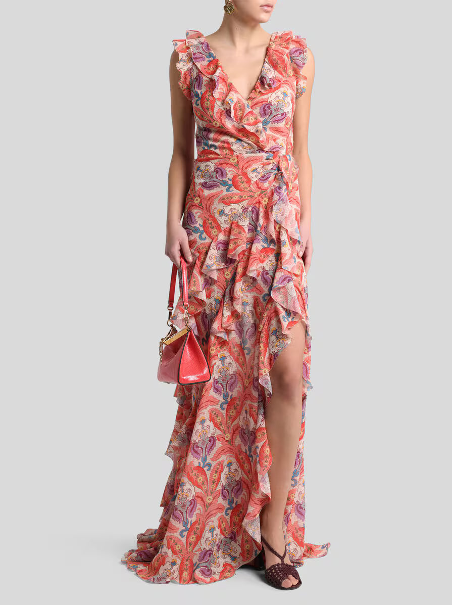 ETRO Long Dress with Ruffles and Cut Out