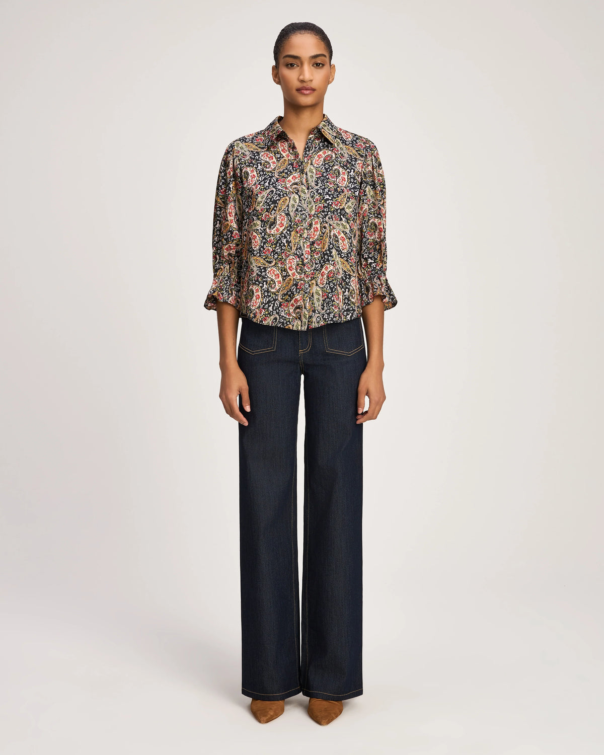 CINQ A SEPT Rose Paisley Three Quarter Sleeve Fiona Top
