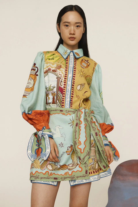 ALEMAIS Surrealist Summer Mini Shirtdress