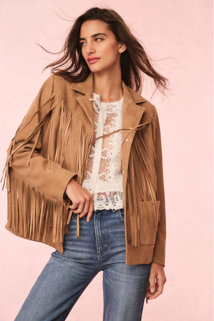 LOVE SHACK FANCY Geraline Suede Fringe Jacket