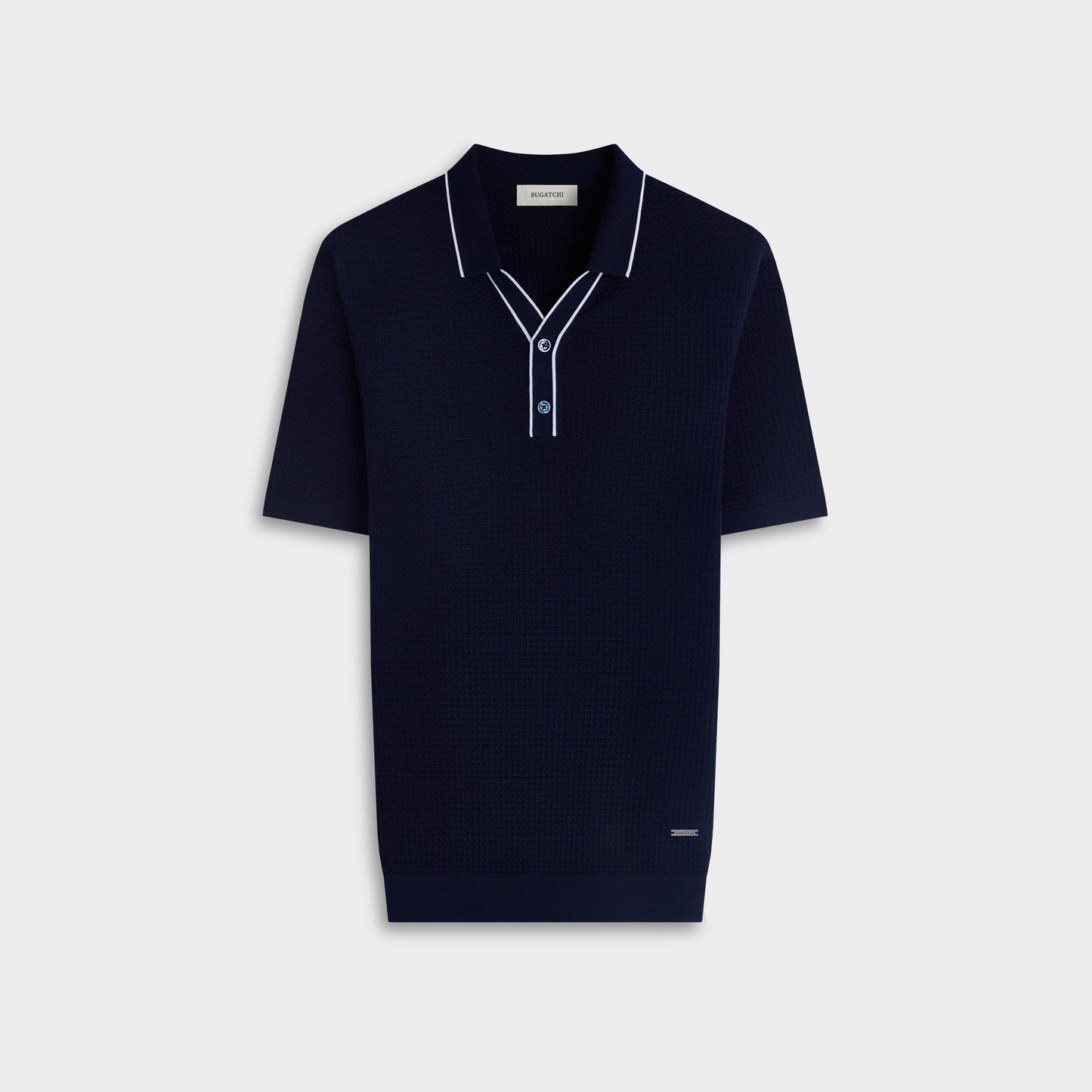 BUGATCHI Waffle Knit Johnny Collar Short Sleeve Sweater