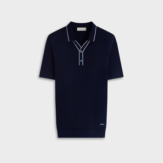BUGATCHI Waffle Knit Johnny Collar Short Sleeve Sweater