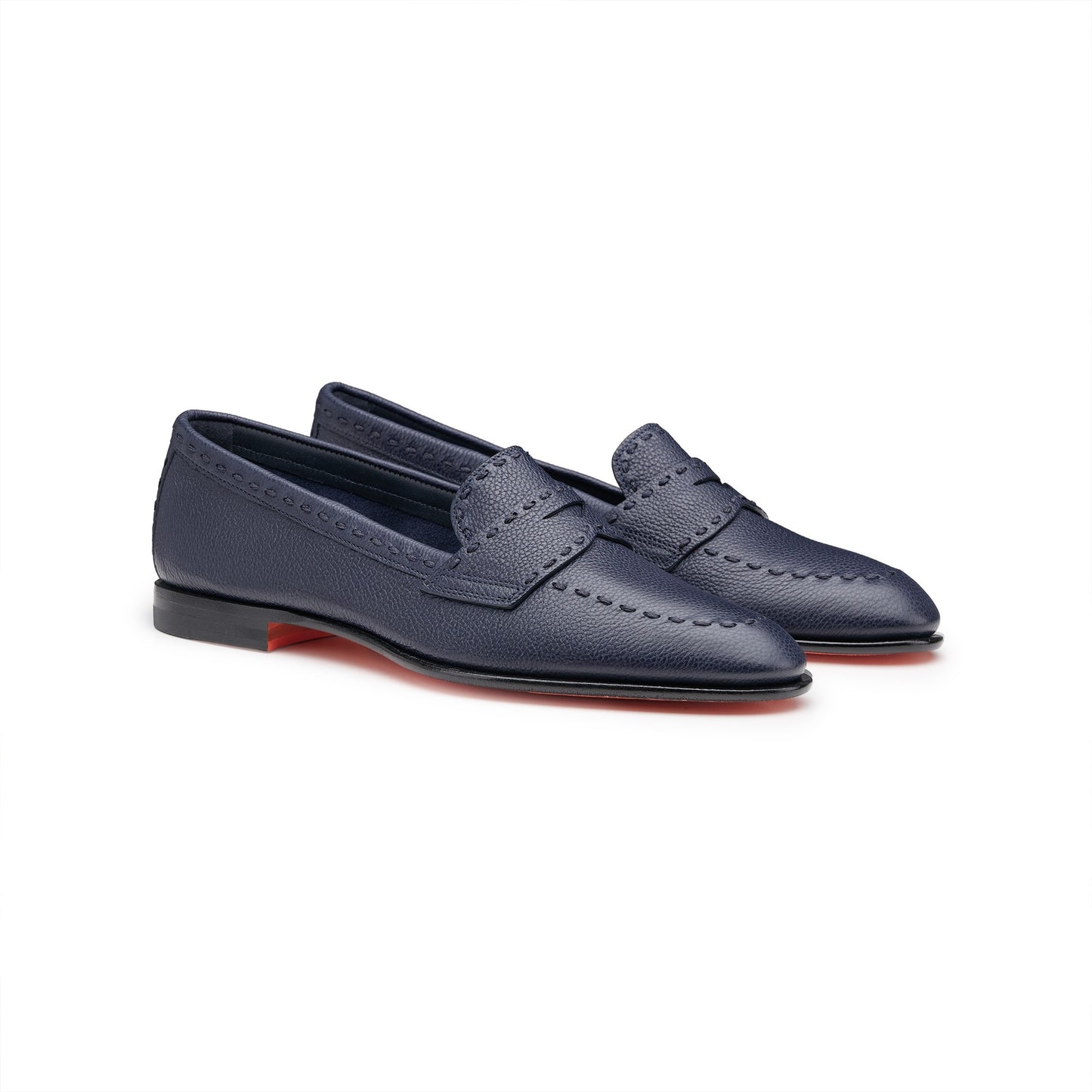 SANTONI Blue Leather Penny Loafer