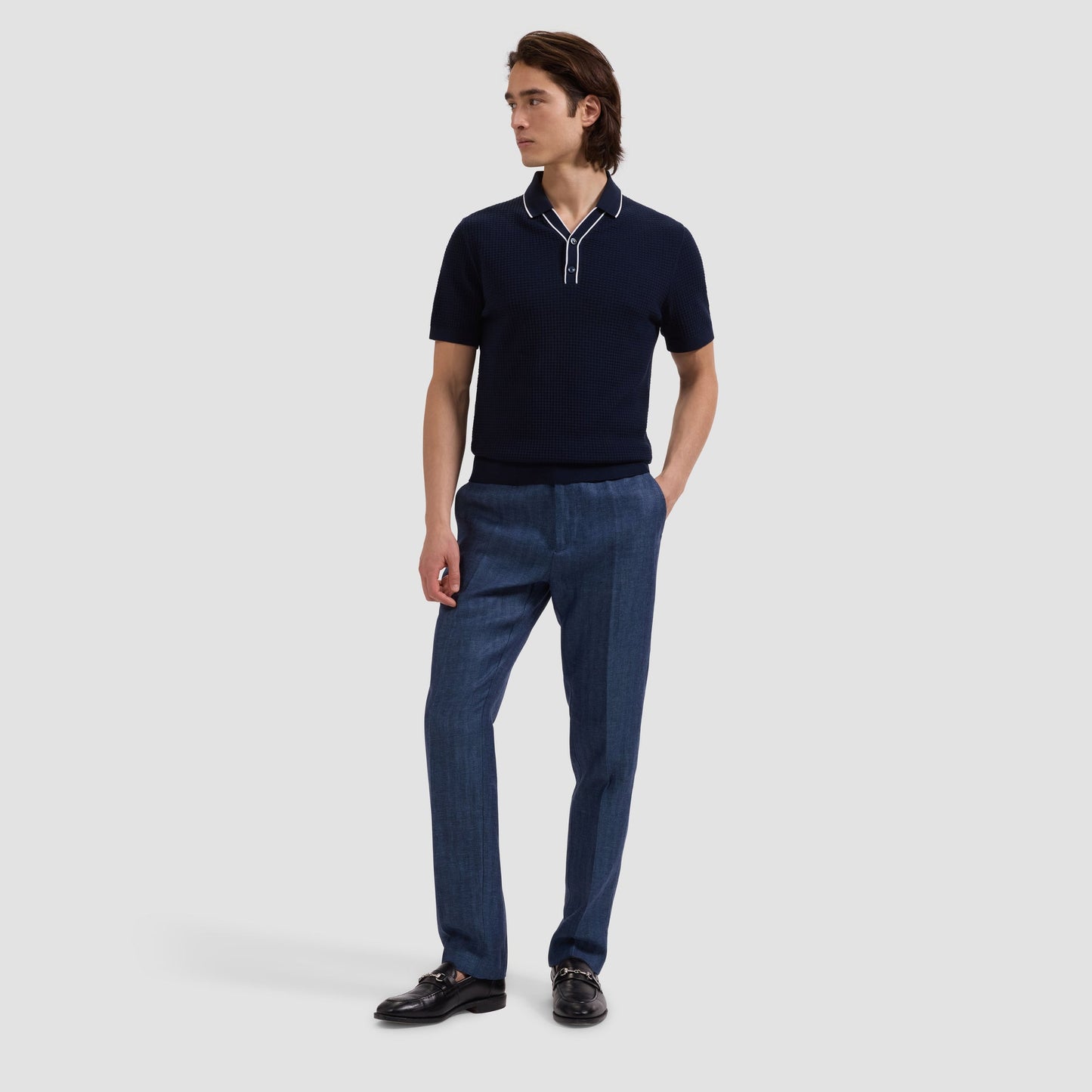 BUGATCHI Waffle Knit Johnny Collar Short Sleeve Sweater