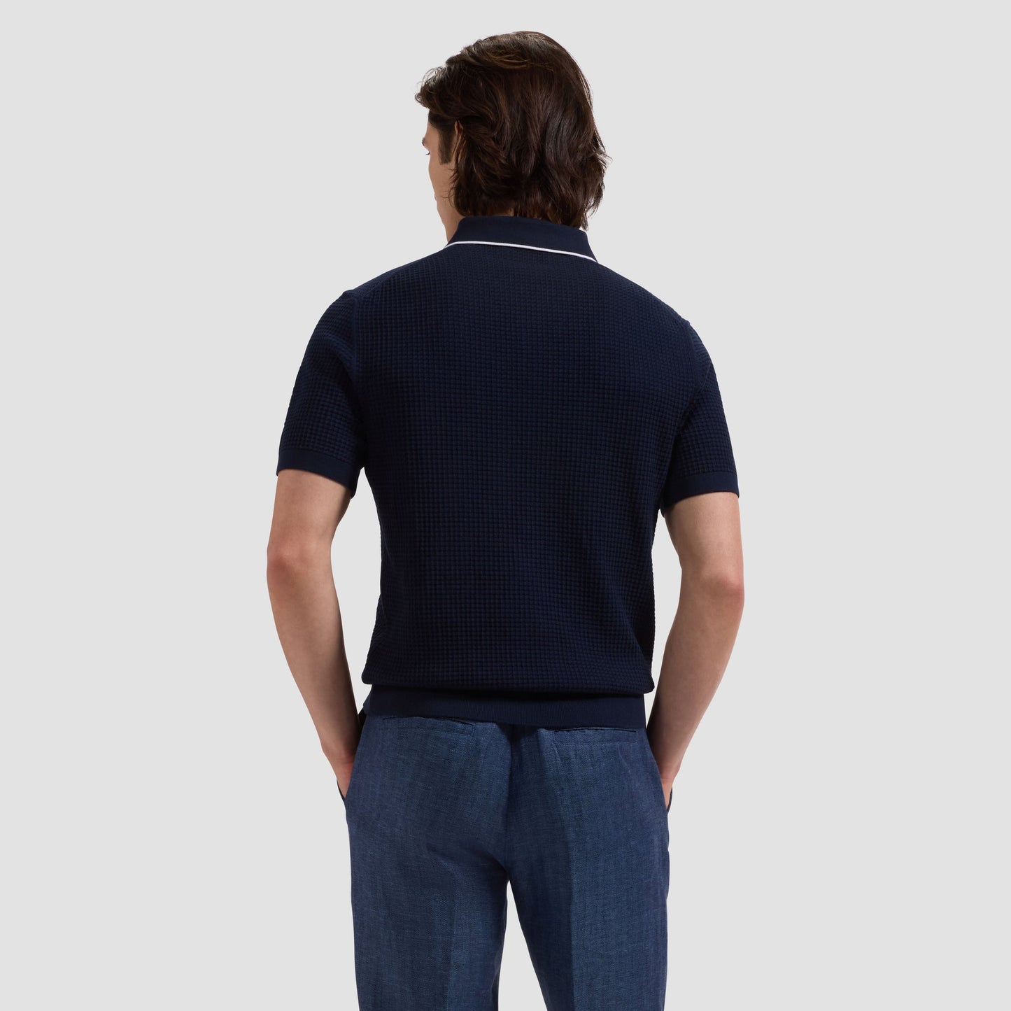 BUGATCHI Waffle Knit Johnny Collar Short Sleeve Sweater
