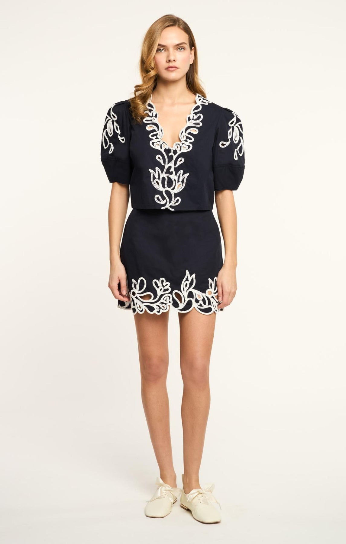 CINQ A SEPT Paisley Bloom Embroidered Bonnie Skort