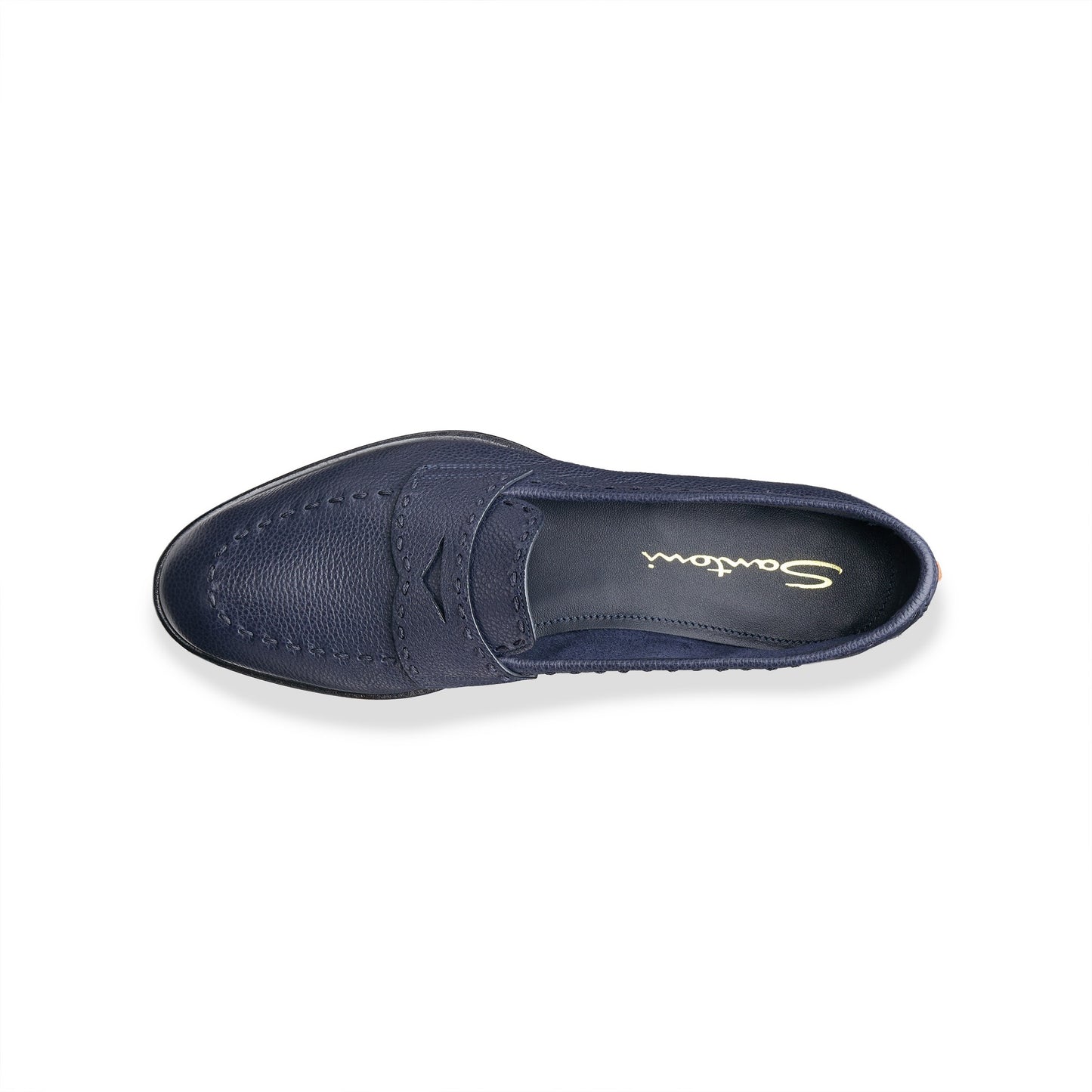 SANTONI Blue Leather Penny Loafer
