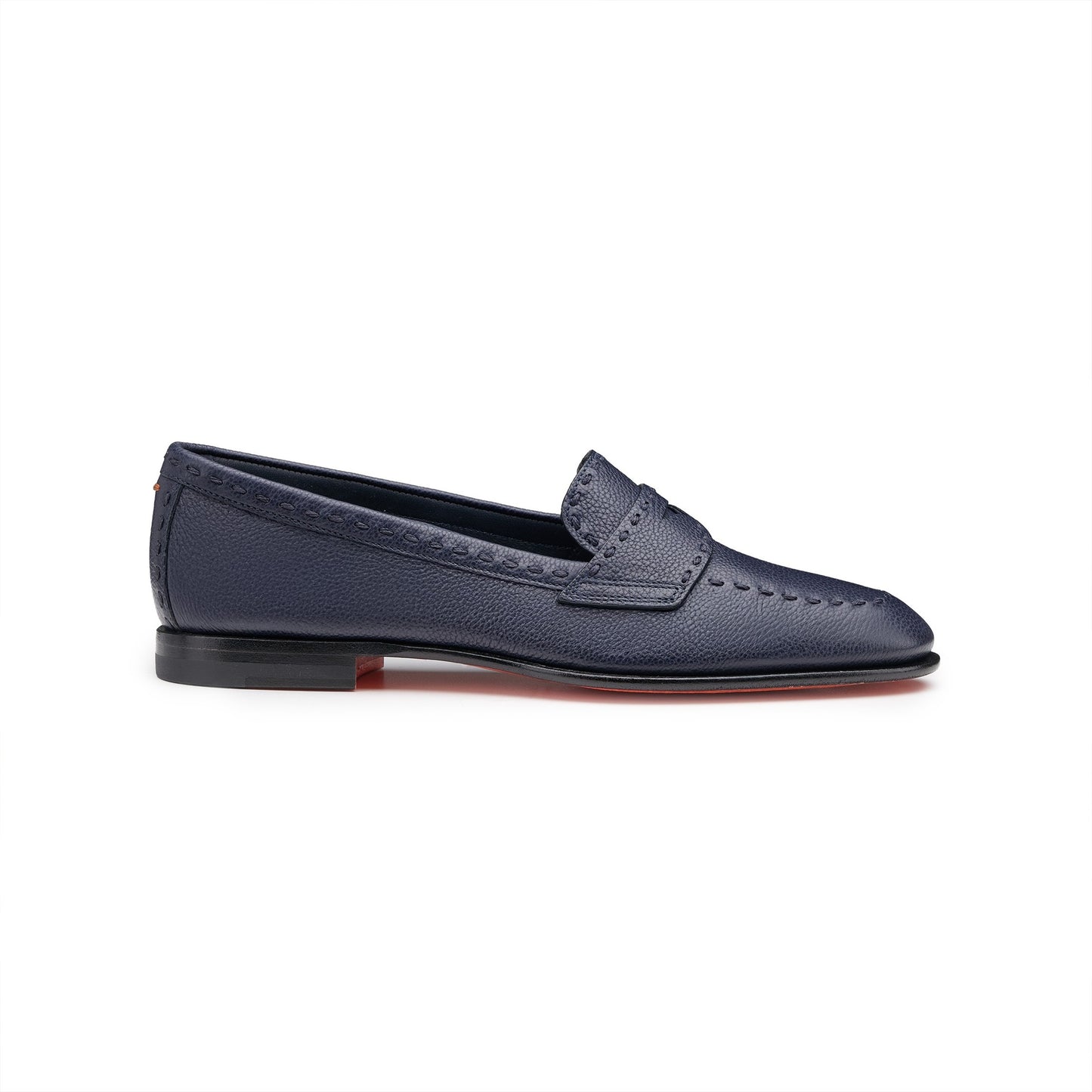SANTONI Blue Leather Penny Loafer