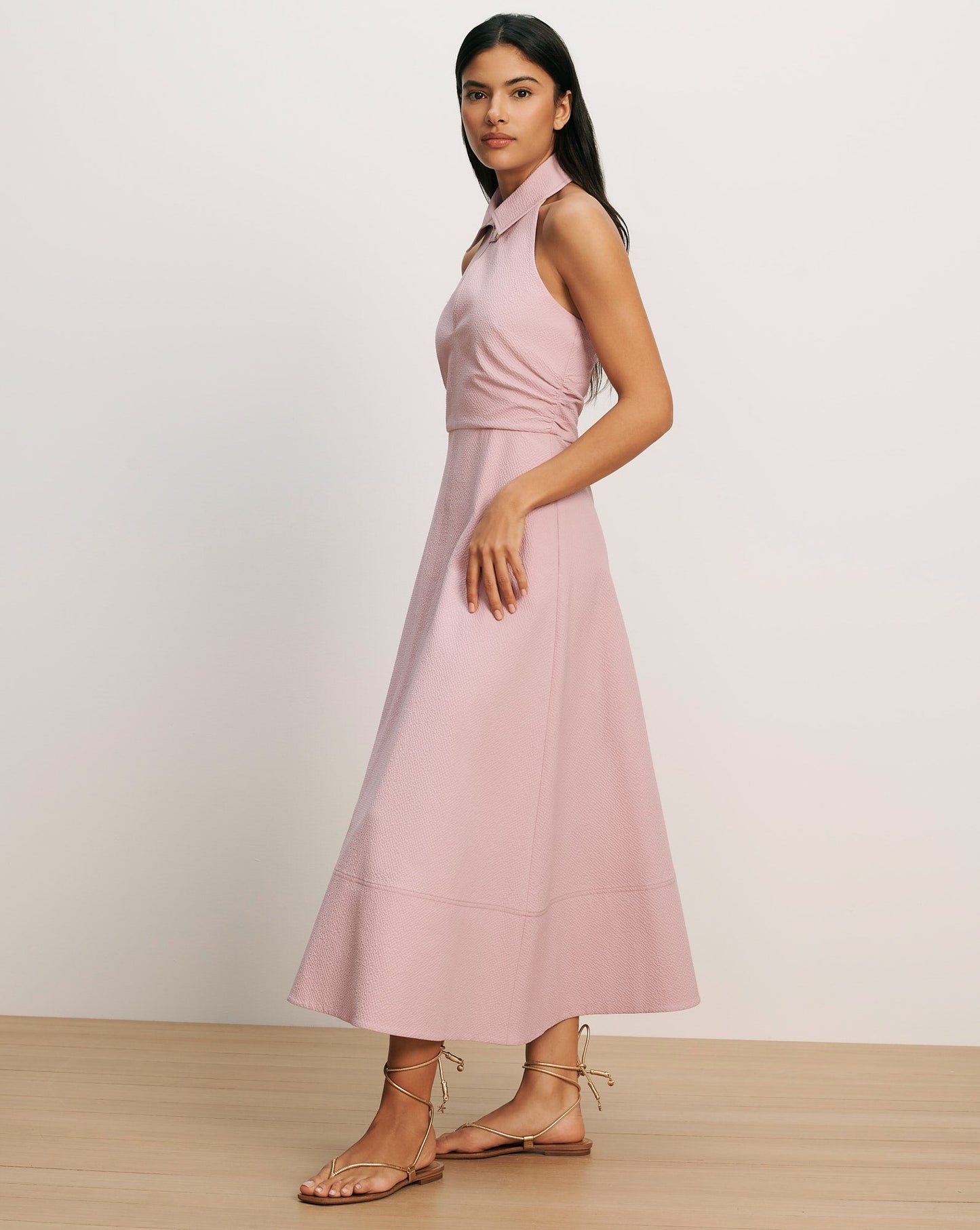 VERONICA BEARD Mackey Seersucker Halter Midi Dress