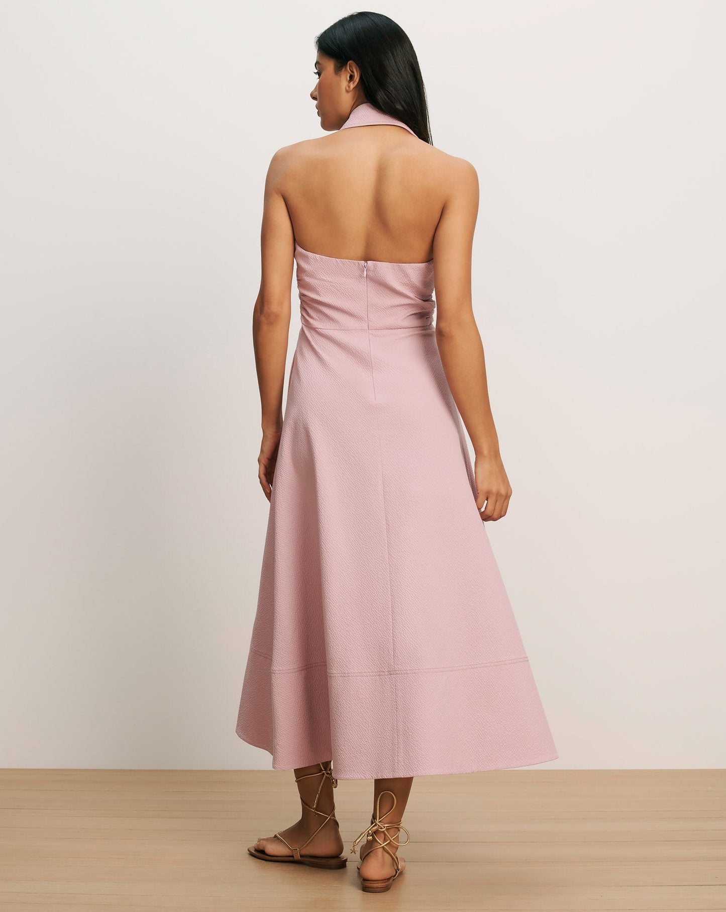 VERONICA BEARD Mackey Seersucker Halter Midi Dress