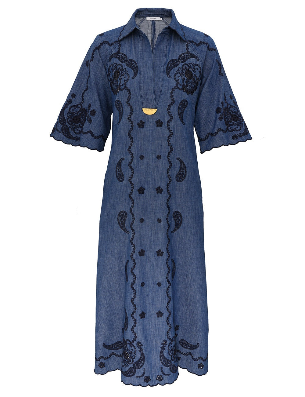 ZIMMERMANN Aster Embroidered Denim Midi Dress