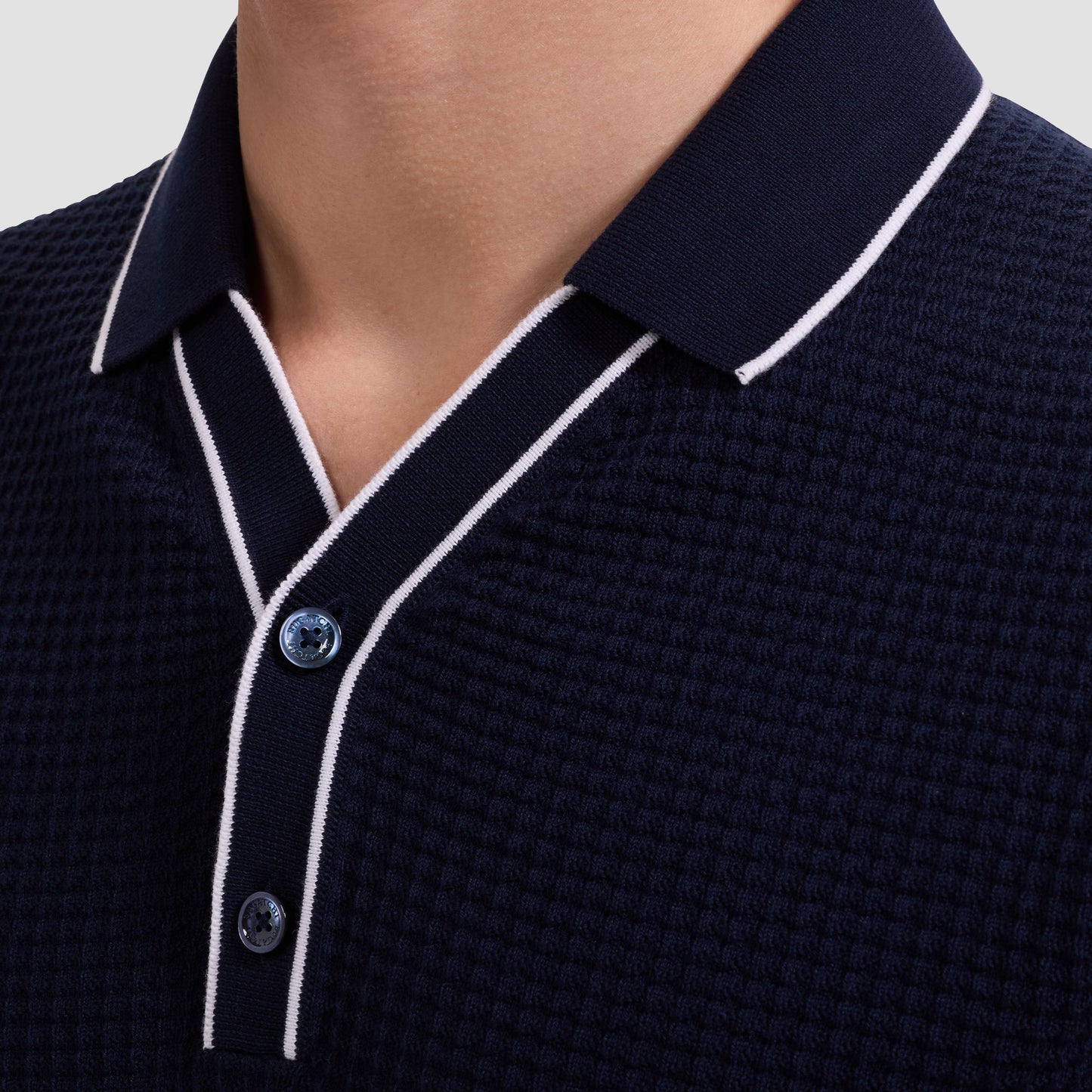 BUGATCHI Waffle Knit Johnny Collar Short Sleeve Sweater