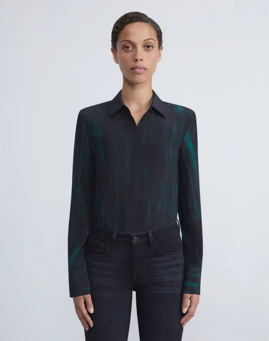 LAFAYETTE 148 Stamped Pages Print Silk Crepe De Chine Blouse