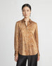 LAFAYETTE 148 Floating Leaves Print Textured Silk Satin Button Shirt