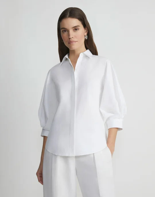 LAFAYETTE 148 Stretch Cotton Balloon Sleeve Shirt