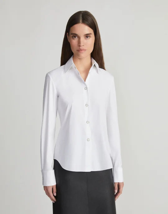 LAFAYETTE 148 Stretch Cotton Snap Front Slim Shirt