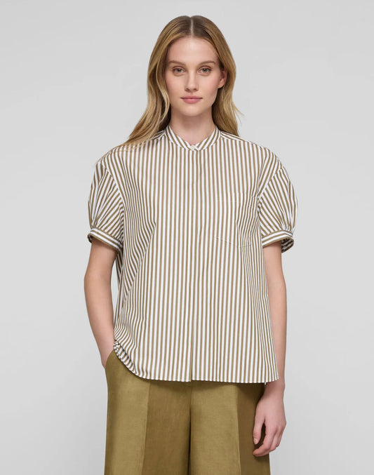 LAFAYETTE 148 Striped Cotton Puff Sleeve Overshirt