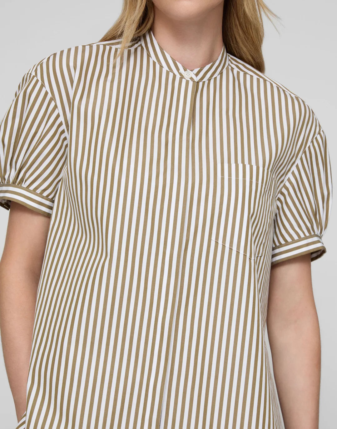 LAFAYETTE 148 Striped Cotton Puff Sleeve Overshirt