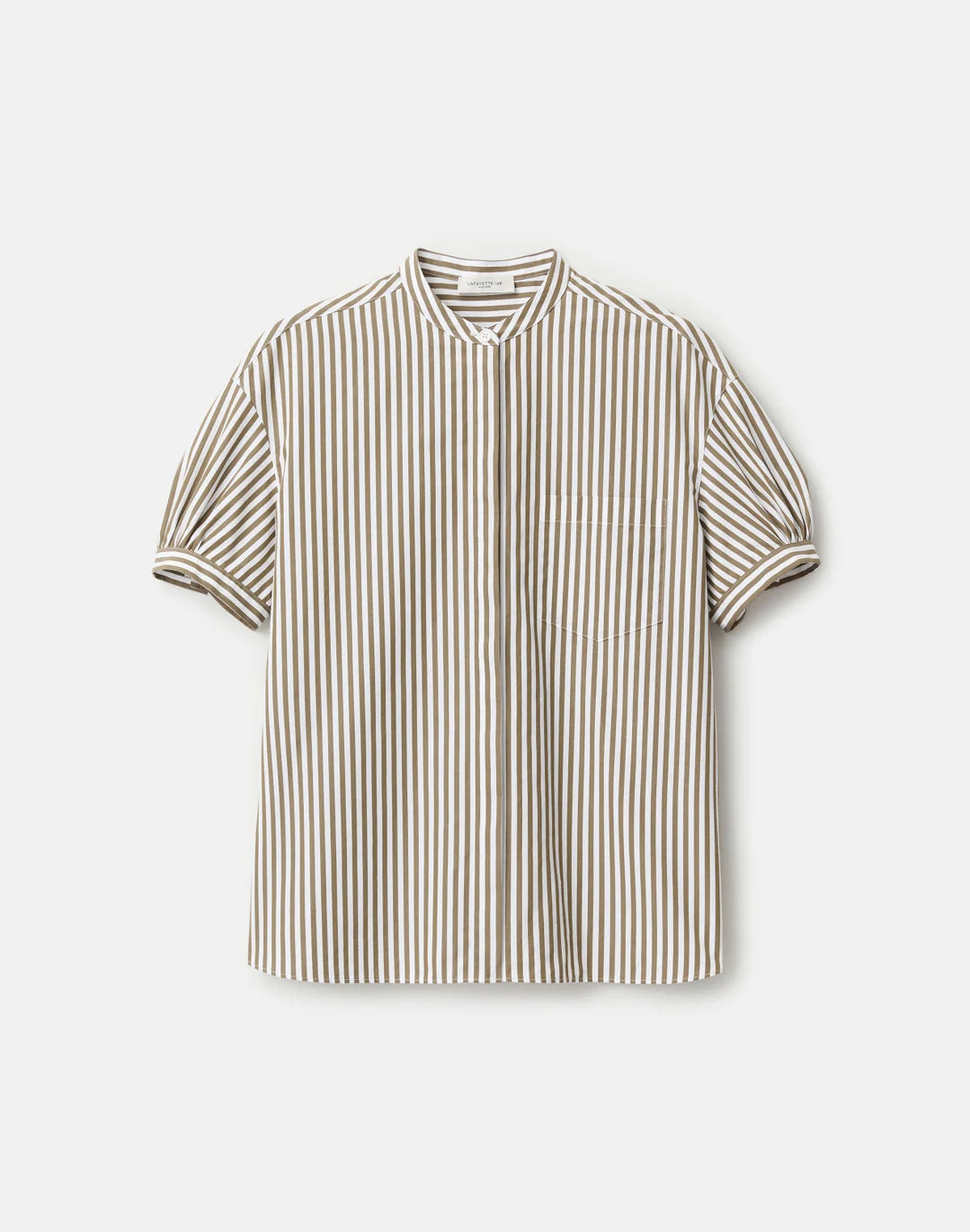 LAFAYETTE 148 Striped Cotton Puff Sleeve Overshirt