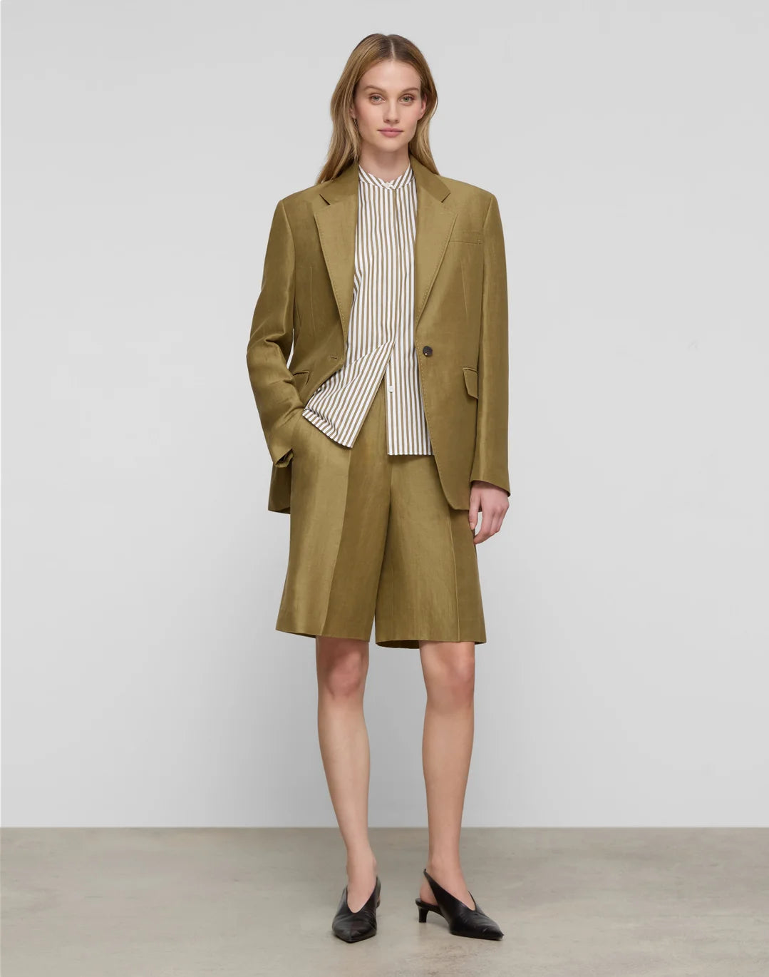 LAFAYETTE 148 Striped Cotton Puff Sleeve Overshirt