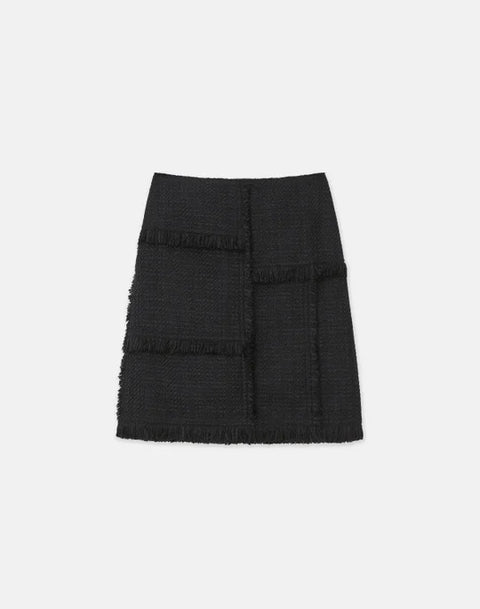 LAFAYETTE 148 Boucle Tweed Hand Fringed Patchwork Mini Skirt