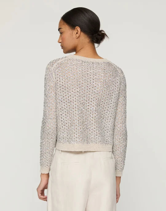 LAFAYETTE 148 Metallic Linen Silk Pointelle Cardigan