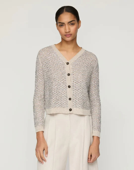 LAFAYETTE 148 Metallic Linen Silk Pointelle Cardigan