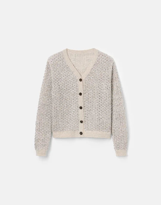 LAFAYETTE 148 Metallic Linen Silk Pointelle Cardigan