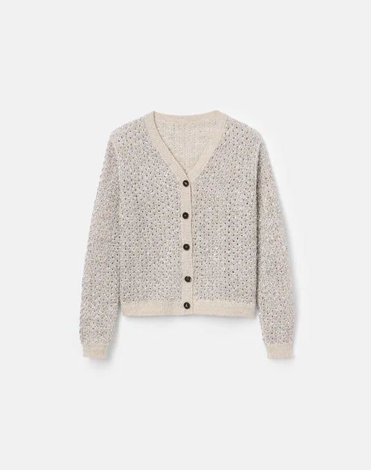 LAFAYETTE 148 Metallic Linen Silk Pointelle Cardigan