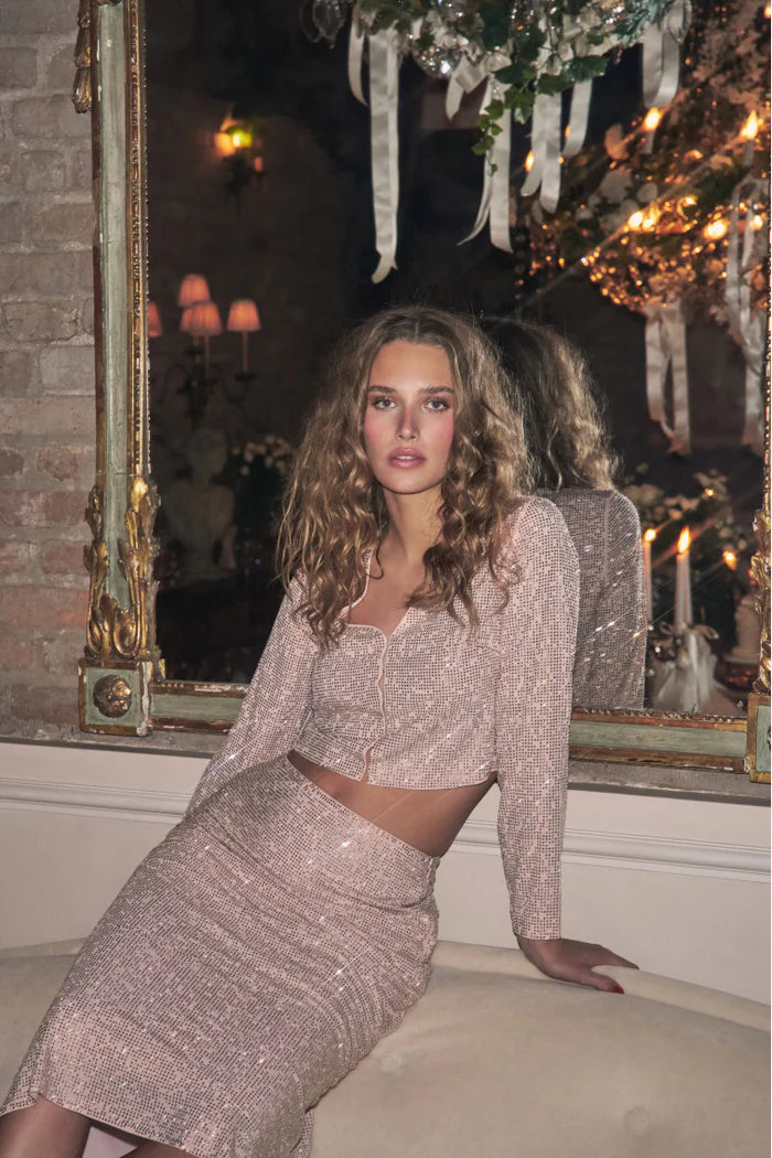 LOVE SHACK FANCy Samaria Crystal Midi Skirt