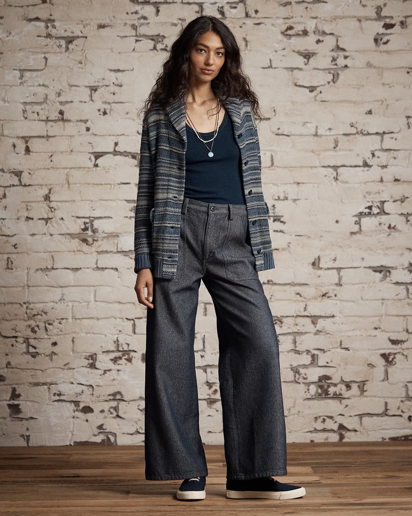 RRL Indigo Striped Linen Cotton Cardigan