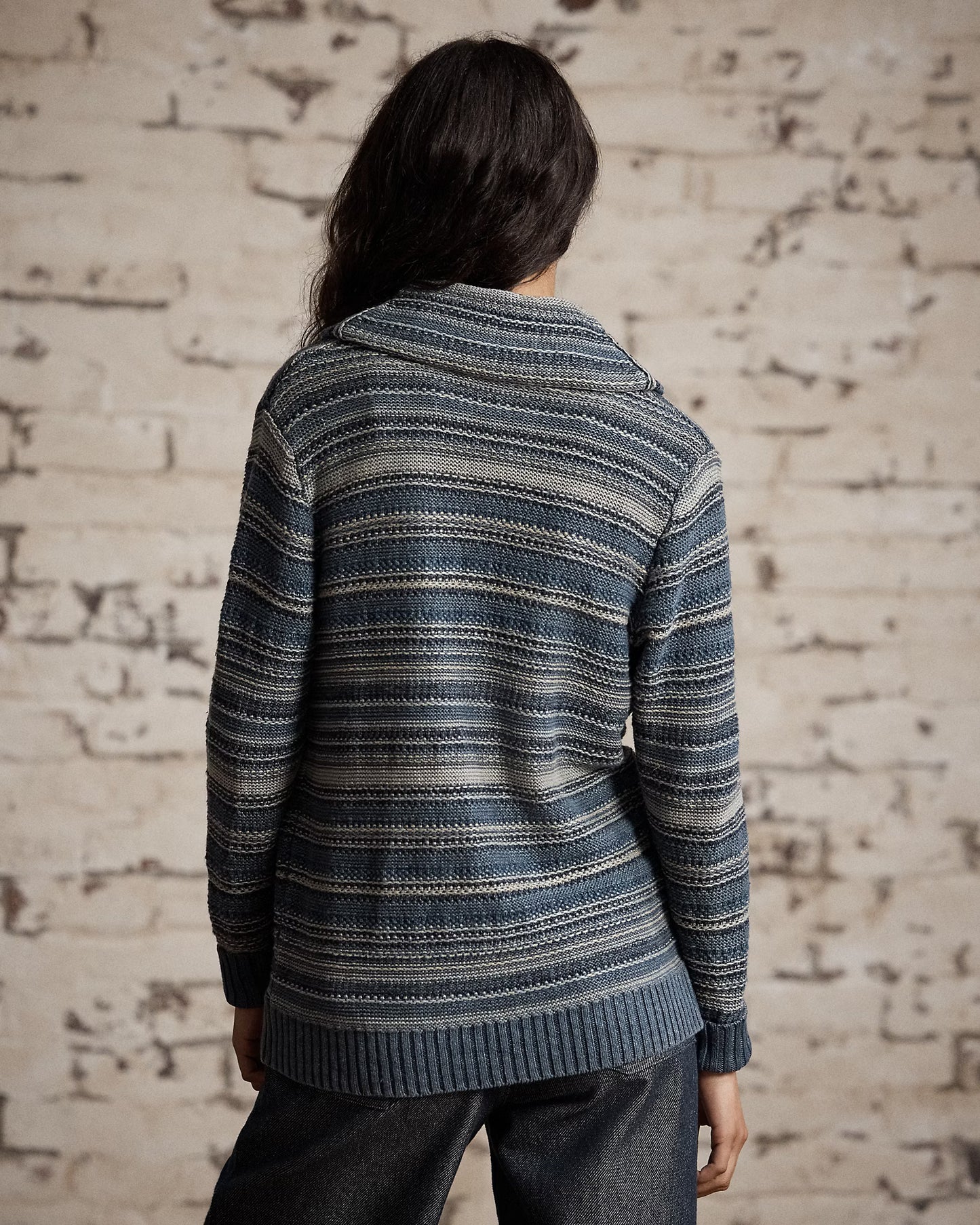 RRL Indigo Striped Linen Cotton Cardigan