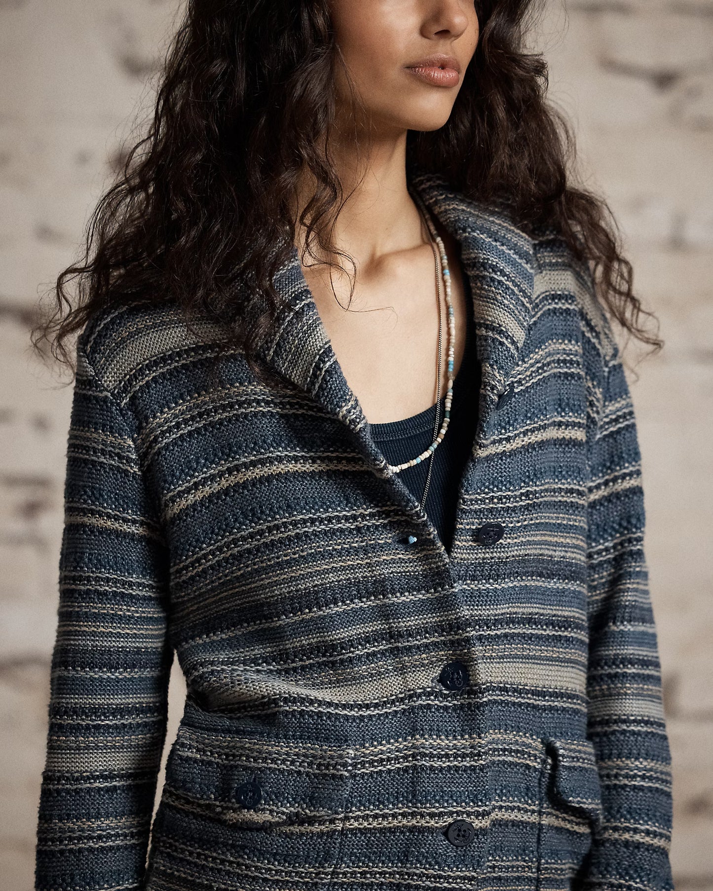 RRL Indigo Striped Linen Cotton Cardigan